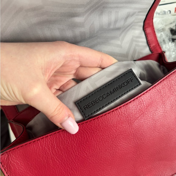 Rebecca Minkoff Leather Chevron Quilted Crossbody Flap Boy Bag Red Silver - Picture 6 of 12